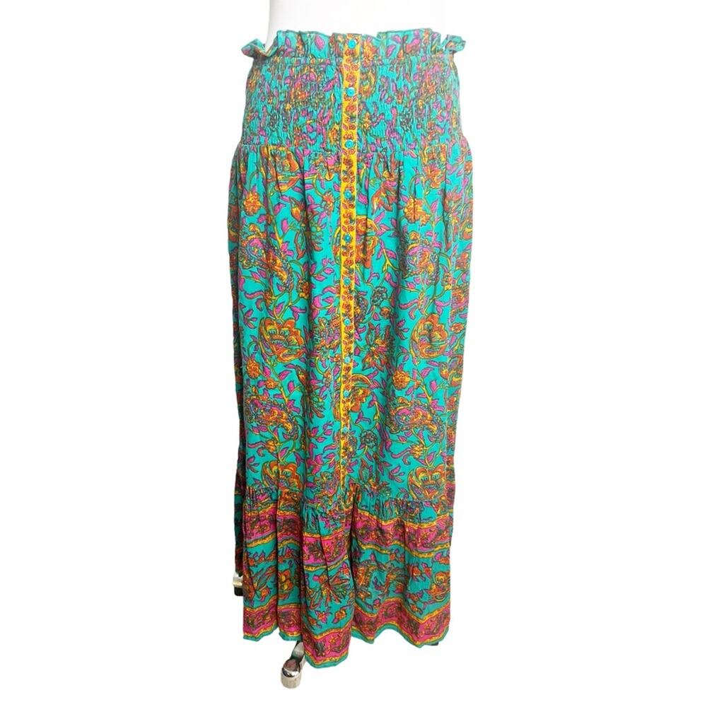 Lola Australia floral boho printed maxi skirt button front‎ sz M